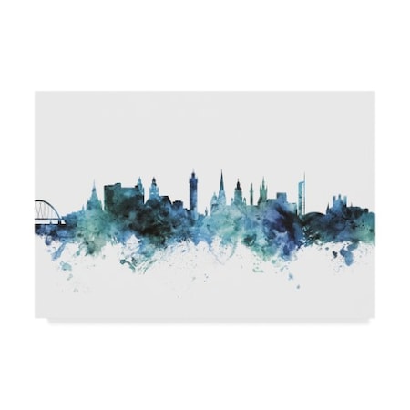 Michael Tompsett 'Glasgow Scotland Blue Teal Skyline' Canvas Art,30x47